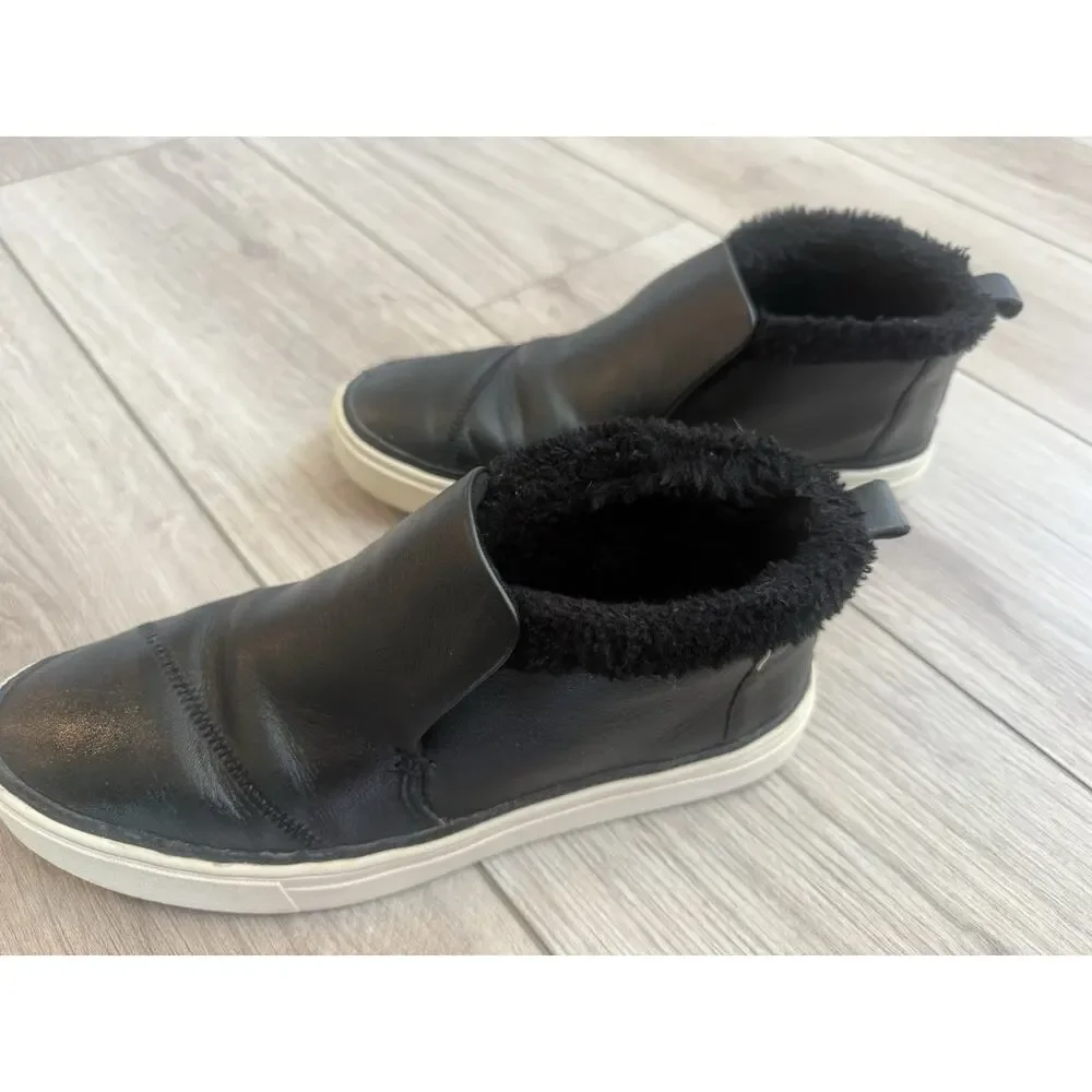 TOMS Unisex Adults Black Mid Top Slip-On Leather Faux Fur Lined Sneakers
